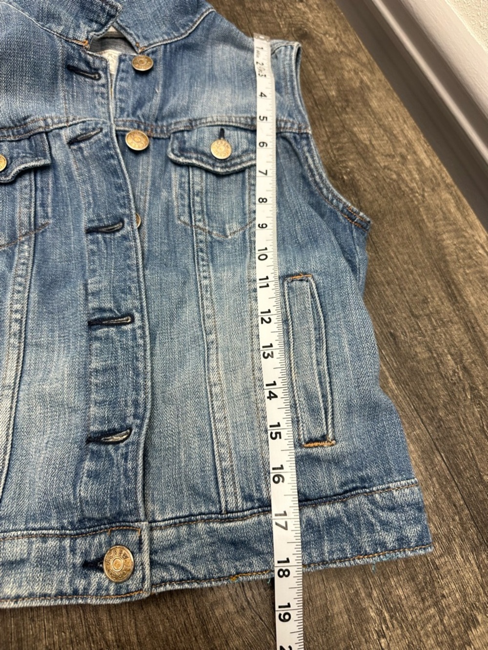 J Crew Classic Blue Sleeveless Denim Vest with Yellow Fabric Back (1022) - Picture 9 of 10